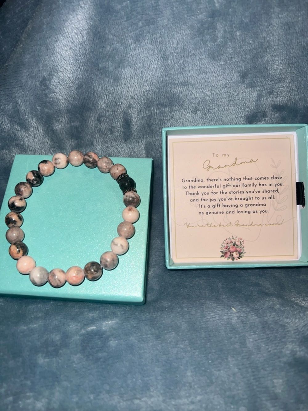 Pink and Gray Marble Stretch Beaded Bracelet for Women